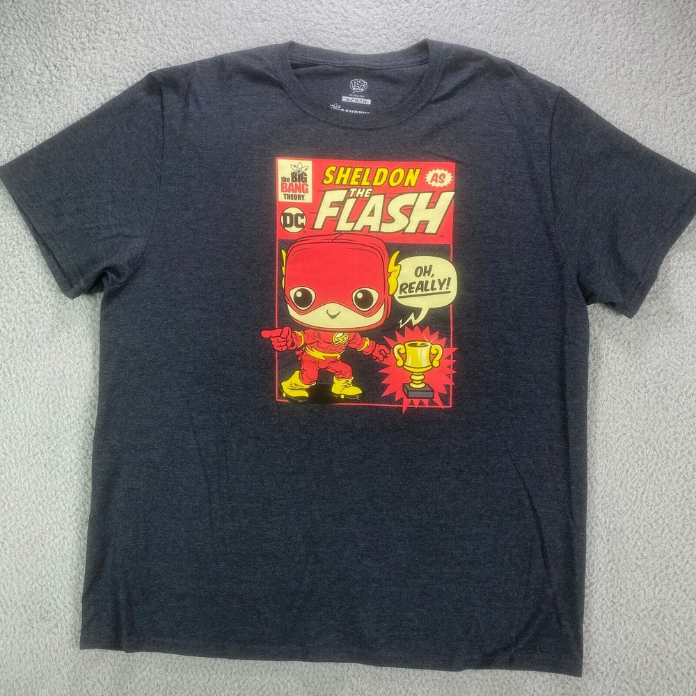 Pop Tees Shirt Men Extra‎ Large Gray DC Comics Big Bang Theory Sheldon Flash